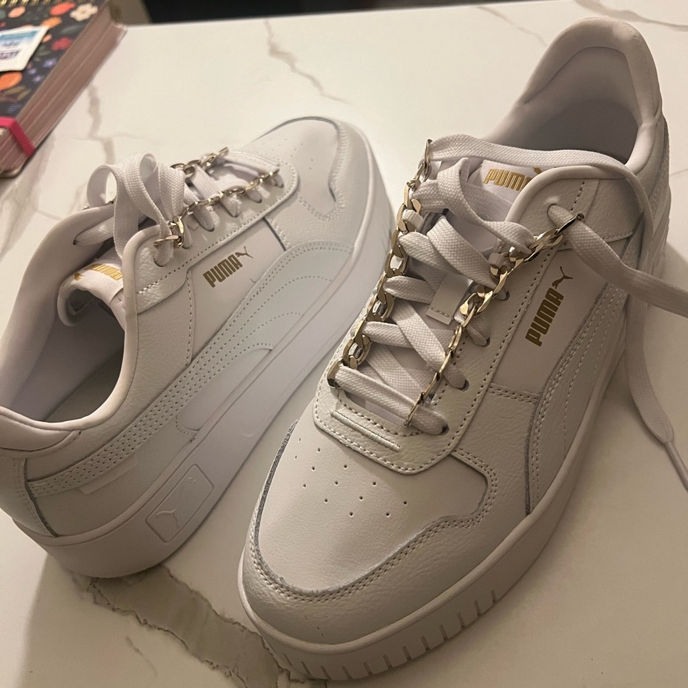 Puma White and Gold Casual Sneakers
